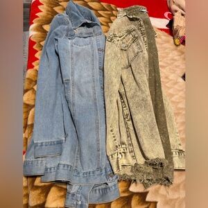 Fashion Nova Blue and Tan Flare Jeans